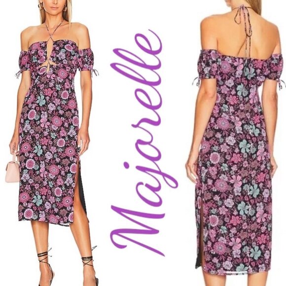 NWT MAJORELLE Olivia Midi Dress Dancing Valley Black Floral Cutout Open Back, S - Picture 1 of 12